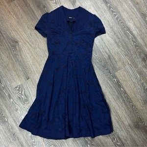 Miusol Retro Style Navy Blue Lace Empire midi Dress Size M EUC